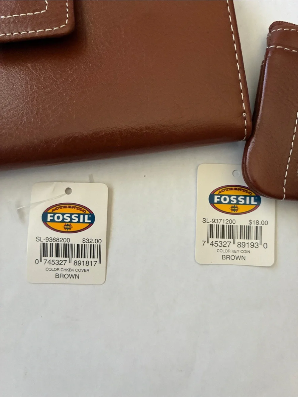 Fossil Brown Leather Wallet and Coin/Card Zip ID Pouch Set